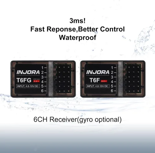 Miniatura 5 de INJORA Transmisor RC 2.4GHz 6CH Controlador y receptor para 1/8 1/10 RC Coche Barco Tanques Crawler TRX4 SCX10 Piezas de actualización (T6F)