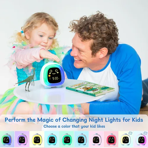Miniatura 5 de Reloj despertador para niños, luz nocturna infantil con 3 niveles de brillo, 10 modos de color, luz nocturna, modo de repetición de alarma dual