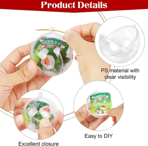 Miniatura 3 de 50 adornos de bolas rellenables de plástico transparente – Bolas transparentes para manualidades, adornos colgantes inastillables para árbol