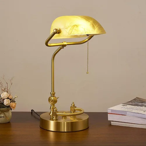 Miniatura 6 de Brass Desktop Table Lamp Retro Style Desk Lamp/Bankers Lamp/Office Lamp with Green Glass Shade, Pull Switch and Solid Base,Chandelier