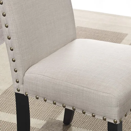 Miniatura 4 de Roundhill Furniture Biony - Sillas de comedor de tela color café con detalle de tachuelas, juego de 2, marrón, café