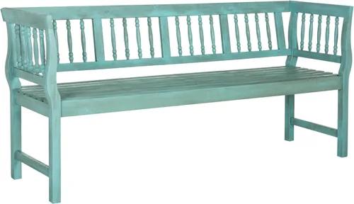 Miniatura 9 de SAFAVIEH Colección de muebles de patio al aire libre - Banco de madera de acacia envejecida blanca antigua con detalles plateados, asientos clásicos