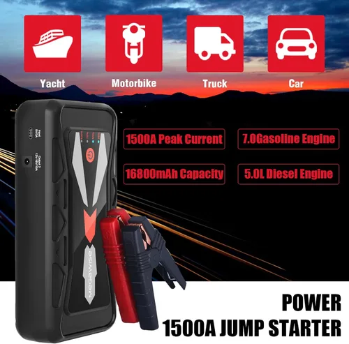 Miniatura 2 de MEGAWISE Arrancador de batería de coche de 1500A pico 16800mAh (hasta motores de gasolina de 7L o diésel de 5L), energía portátil de 12V con salidas