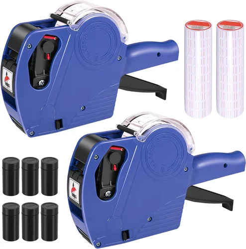 Pistola de etiquetas de precio MX5500, 2 paquetes de pistolas de precios con 10,000 etiquetas y 6 rodillos de tinta, kit de pistola de etiquetas de