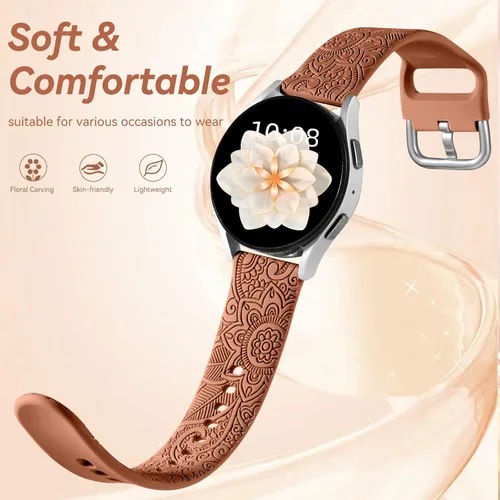 Miniatura 3 de Odbeai Compatible con correas de reloj Samsung, bandas grabadas florales compatibles con Galaxy Watch 6, correa de silicona suave, transpirable