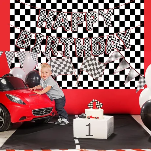Miniatura 2 de HQM Cuadrícula de textura de cuadros de carreras en blanco y negro para tablero de ajedrez de cumpleaños, fondo de fotografía para niños