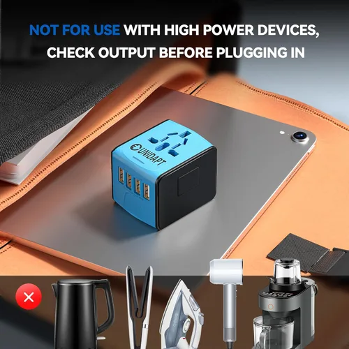 Miniatura 7 de Unidapt Adaptador de viaje universal, adaptador de enchufe internacional rápido 2,4A 4-USB enchufe de alimentación europeo, cargador de pared de CA