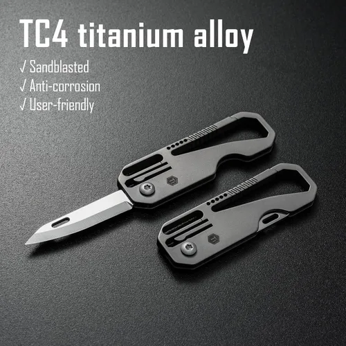 Miniatura 6 de KeyUnity KK08 EDC Cuchillo plegable de titanio con mosquetón para llevar a diario (KK08)