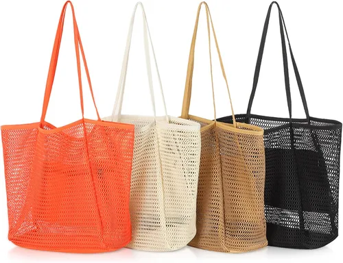 Miniatura 7 de WantGor Bolsa de malla de playa, bolso de compras para mujer, bolso de compras para mujer, bolso de viaje casual, bolsas de hobo plegables de gran