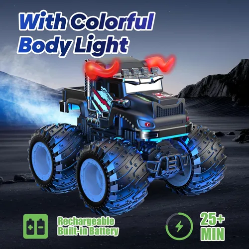 Miniatura 4 de BAODLON Camión Monstruo de Control Remoto, Juguetes de Camión Bull RC de 2.4GHz para Niños de 3 4 5 6 7 8 Años, Camión RC Todo Terreno Fuera