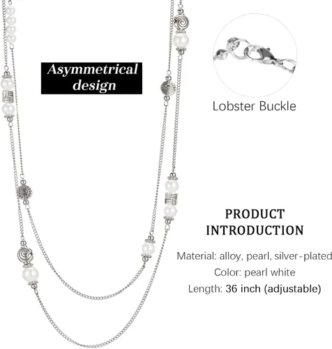 Miniatura 5 de BULINLIN Collar largo de plata en capas para mujer, collar de cadena de suéter con cuentas de piedra turquesa para mujer, joyería de disfraces