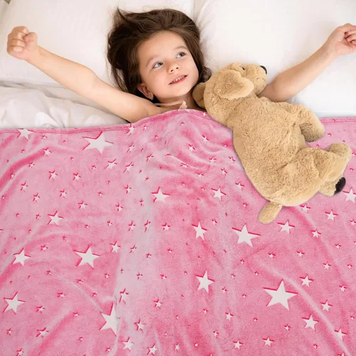 Miniatura 6 de Manta Preppy que Brilla en la Oscuridad, Manta Rosa con Estrellas para Niñas, Mantas de Forro Polar, Regalos de Cumpleaños para Niños, Manta Suave