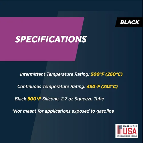 Miniatura 5 de Sellador de silicona RTV Rutland 500°F de alta temperatura, negro, fabricado en EE. UU., adhesivo para juntas de alta temperatura, estable a