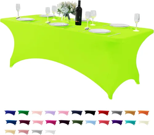 Miniatura 25 de Mantel de elastano para mesas de 4, 6 u 8 pies, mantel elástico universal ajustable para fiestas, banquetes, bodas y eventos - Verde manzana