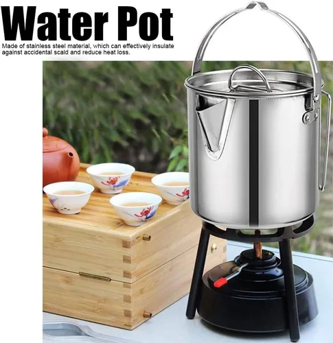 Miniatura 2 de TOPINCN Olla de acero inoxidable utensilios de cocina portátil colgante olla de agua hervidor de agua al aire libre camping senderismo cafetera