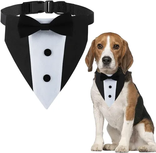 Collar bandana de esmoquin con corbatín – Boda formal ajustable para perros pequeños, medianos y grandes – Regalo de fiesta de cumpleaños para niños
