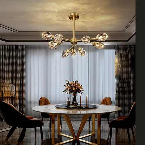Miniatura 4 de Flashing God Candelabros Sputnik - Moderno cristal, lámpara de araña dorada de 9 luces para comedor, accesorios de iluminación de cocina Dorado