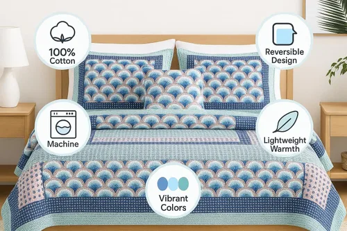 Miniatura 2 de DaDa Bedding - Juego de colcha de retazos de algodón mediterráneo, diseño náutico de mediados de siglo, conchas marinas con olas marinas, color azul