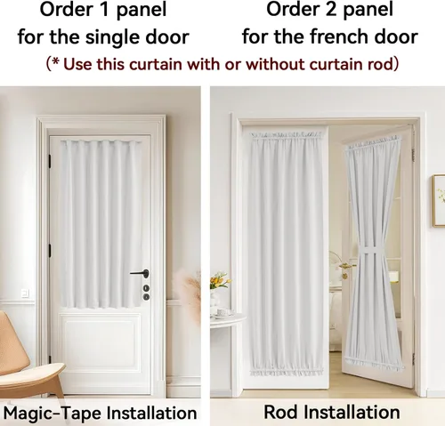 Miniatura 7 de Vatge - Cortinas autoadhesivas para puerta francesa, tratamiento de ventana con filtro de luz sin varillas ni perforaciones para puertas de cristal