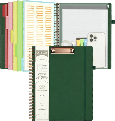 Miniatura 16 de Portapapeles de cuero Ospelelf con portafolio y bolsa con cremallera de almacenamiento, portapapeles espiral con bloc de notas para tamaño carta, 5