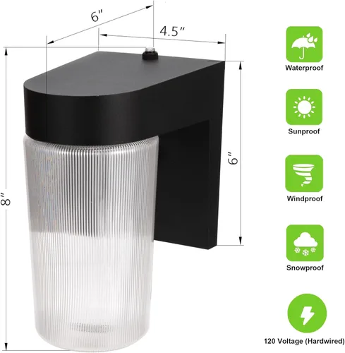 Miniatura 3 de LIT-PaTH Linterna de Pared para Exteriores del Atardecer al Amanecer, Luz LED Tipo Jelly Jar, 11W 800 Lúmenes, 3000K Blanco Cálido, Carcasa