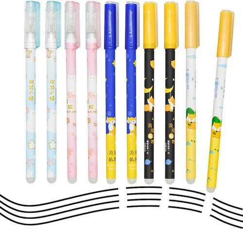 Maydahui 15 bolígrafos de gel borrables con diseño de zorro, lindos bolígrafos de gel kawaii, gatito, flor de cerezo, gato, bolígrafos de gel de