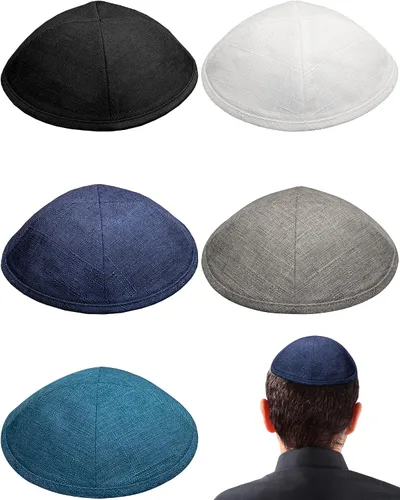 Miniatura 11 de Paquete de 5 piezas – Hq Satin/Lino/Velvet/Seda Cruda/Gamuza Kippah para hombre, sombrero Yamaka diseñado en Israel – Kippot Bulk