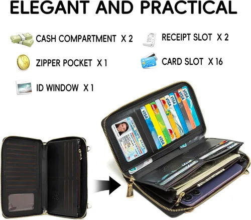 Miniatura 5 de Cartera cruzada para teléfono celular para mujer con protección RFID y múltiples ranuras para tarjetas