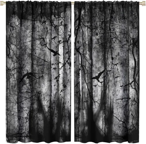 Cortinas opacas de bosque gótico, con niebla y misterioso bosque de fantasmas, cortinas opacas para ventana, fiesta de Halloween, árboles muertos,