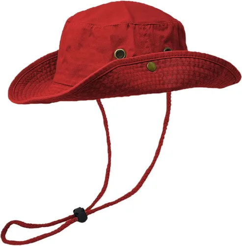 Miniatura 2 de Glory Max Sombrero de pescador de algodón lavado con correa de barbilla gorra de pesca Sun Safari Boonie Rojo