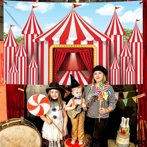 Miniatura 8 de KatchOn, Fondo de carnaval XtraLarge - 72 x 44 pulgadas Tienda de campaña de circo para decoraciones de carnaval Pancarta de fondo de circo