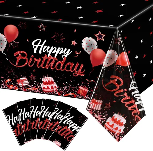 Miniatura 11 de Breling - Paquete de 3 manteles de plástico con diseño de feliz cumpleaños, decoración de feliz cumpleaños, manteles rectangulares de confeti
