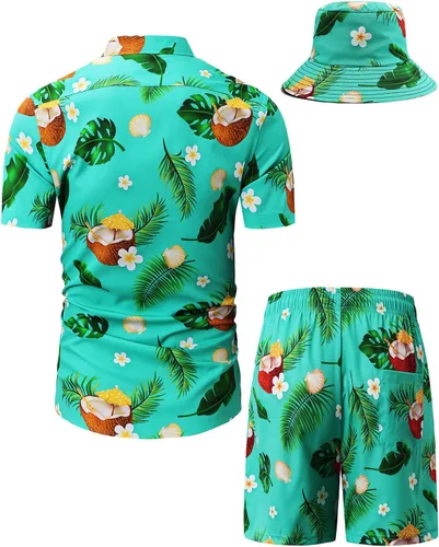 Miniatura 117 de TUNEVUSE Conjunto de camisas y pantalones cortos hawaianos para hombre, 2 piezas, trajes de playa con estampado de flores, traje tropical de verano