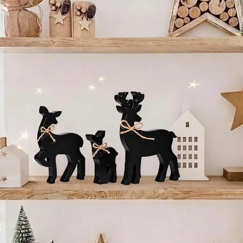 Miniatura 5 de Faccito 3 piezas de decoración de mesa de reno de Navidad, centros de mesa rústicos de ciervos familiares con lazo de cuerda, decoración de bandeja