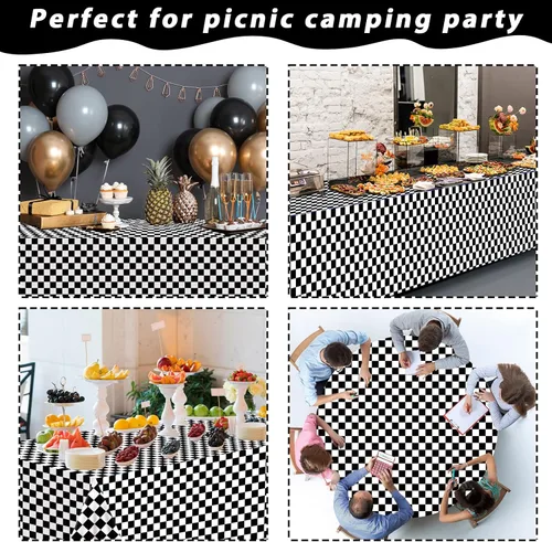 Miniatura 5 de Rollo de mantel a cuadros en blanco y negro de 52 pulgadas x 100 pies con cortador deslizante, mantel a cuadros negro, mantel de picnic