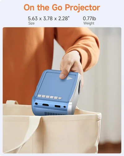 Miniatura 2 de Mini proyector con WiFi y Bluetooth, proyector de película portátil para iPhone, compatible con 1080P con altavoz de 3 W, para cine en casa al aire