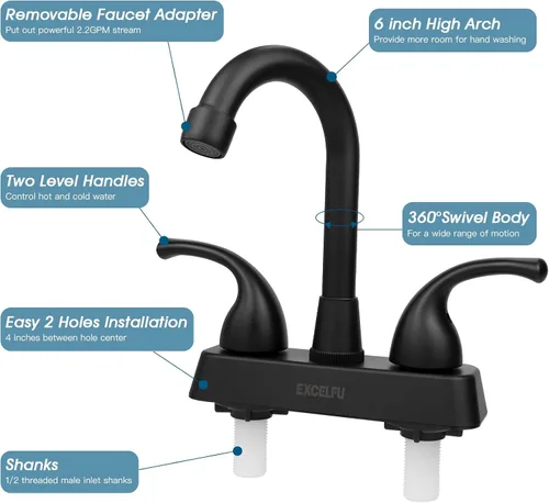 Miniatura 4 de Llave de lavabo de RV, llave de remplazo de baño de RV de 4 pulgadas para campistas, autocaravana, remolque de viaje, barco, con manijas de palanca