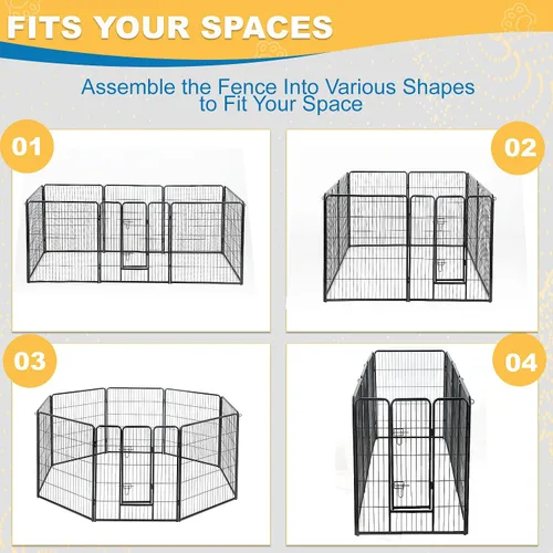 Miniatura 6 de Corralito para perros para interiores, corralito de juego para cachorros para interiores y exteriores, valla de metal de 8 paneles con puertas