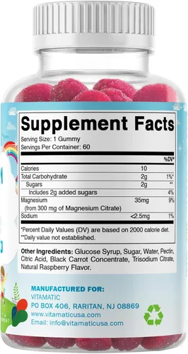 Miniatura 7 de Vitamatic Gomitas calmantes de magnesio para niños, 60 unidades, veganas, gran sabor, promueven el apoyo saludable, muscular, óseo y energético