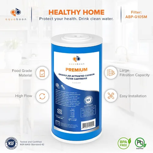 Miniatura 4 de Aquaboon Cartucho de filtro de agua de carbón activado granular de 5 micras de 10 x 4.5 pulgadas, repuesto de filtro de agua para toda la casa