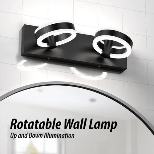 Miniatura 5 de Lámparas LED de baño, luces negras de tocador de 15 pulgadas, modernos apliques de pared acrílicos de 2 luces, accesorio de iluminación de pared