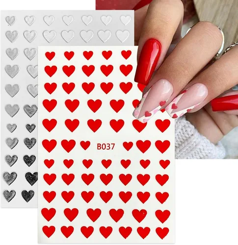 Miniatura 2 de Calcomanías de uñas con diseño de corazón y amor con brillo, calcomanías de uñas de San Valentín autoadhesivas 3D, diseño de uñas de corazón