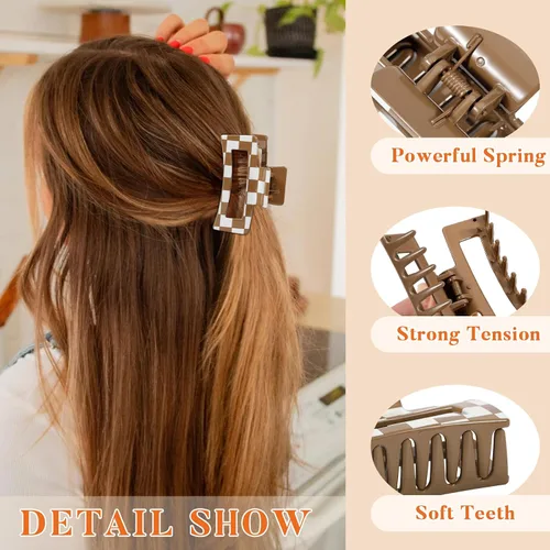 Miniatura 4 de Auseibeely 6 pinzas para el cabello a cuadros para mujer, 3.35 pulgadas, pinzas cuadradas medianas para cabello fino, bonitos accesorios