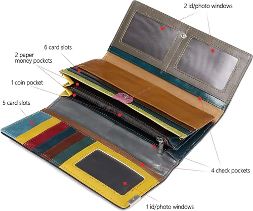 Miniatura 3 de MASIWEI Cartera de piel auténtica con retazos para mujer, multicolor, triple, tarjetero, organizador de dinero con monedero, Multicolor3