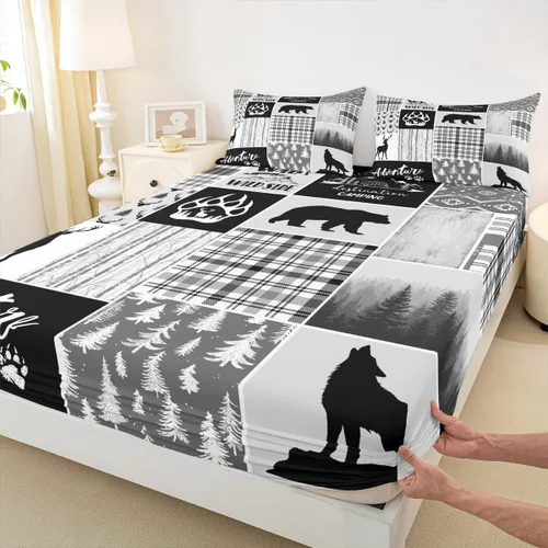 Miniatura 4 de Manfei Juego de sábanas rústicas de ciervo de oso de ciervo, aventura y caza de lobos para niños, niñas y adultos, decoración de habitación