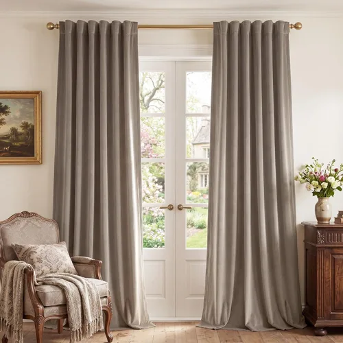 Miniatura 29 de StangH - Cortinas opacas de terciopelo con pestaña trasera, aislamiento térmico, para puerta corrediza, dormitorio, telón de fondo, estudio, teatro