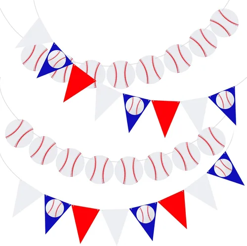 Zonon 4 piezas de decoraciones de fiesta de béisbol, pancarta de béisbol, pelota deportiva, fiesta de cumpleaños, guirnalda de papel (estilo béisbol)