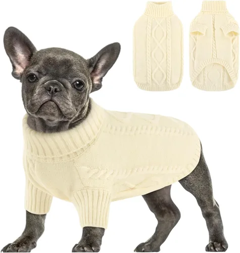 Miniatura 12 de Queenmore - Suéter de punto trenzado con cuello alto para perros pequeños, para climas fríos, para chihuahua, bulldog, teckel, carlino y yorkie, XS