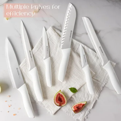 Miniatura 4 de Astercook Juego de cuchillos para cocina, 15 piezas con bloque y afilador, cuchillos de cocina con revestimiento de cerámica, hoja afilada, aptos