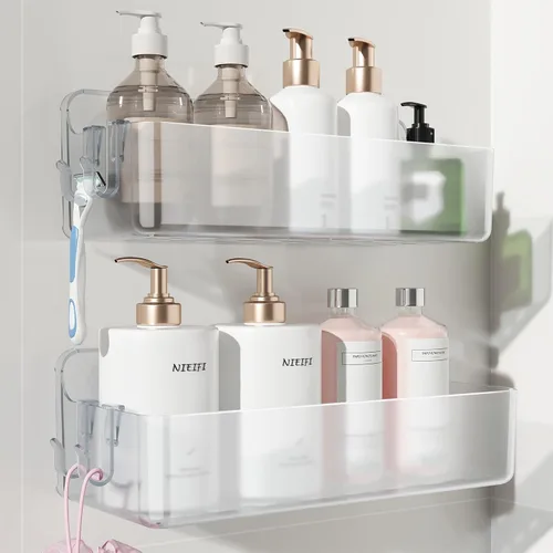 Nieifi Estante adhesivo de pared, estantes de ducha, organizador de ducha para organización de baño (A-transparente, 2 piezas)